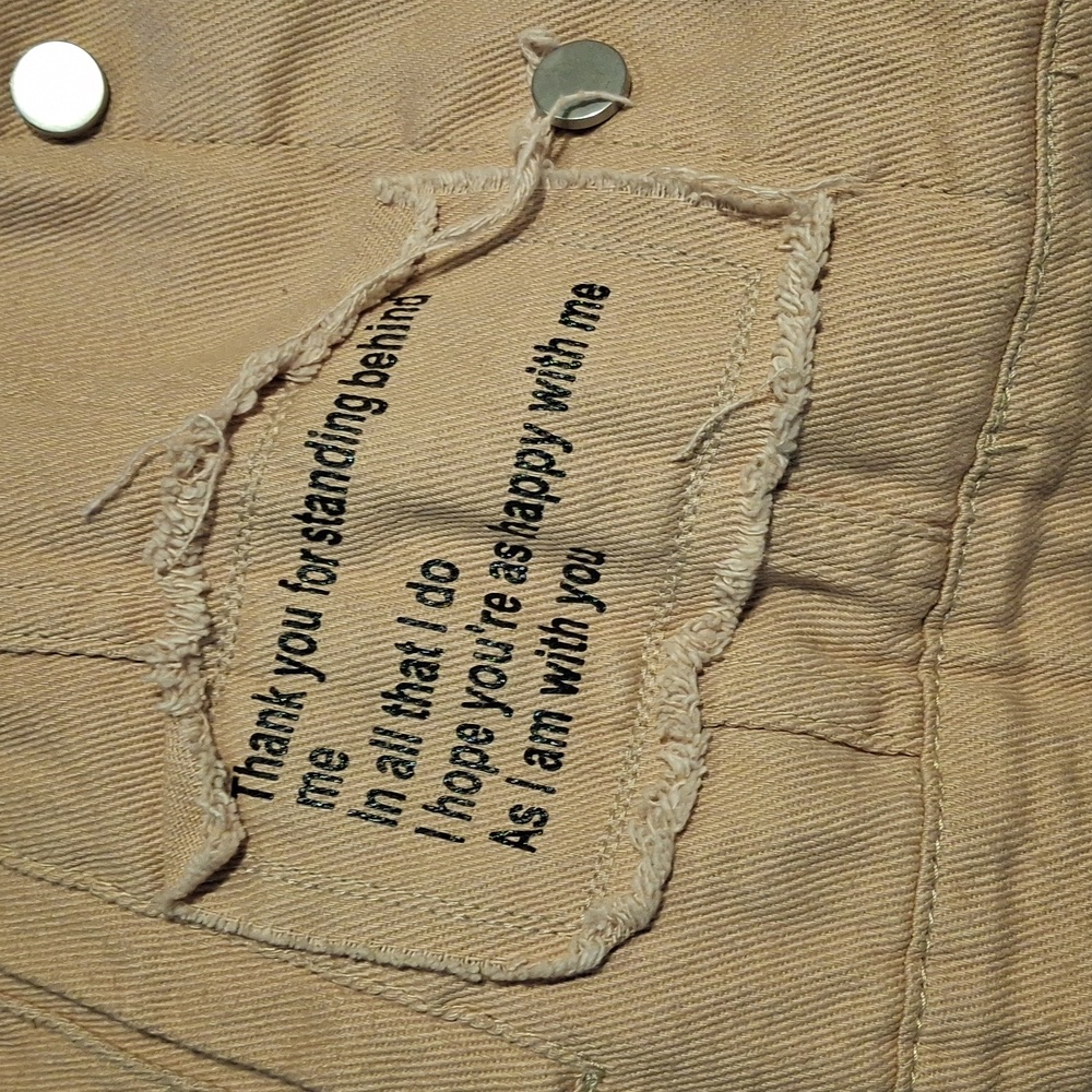 SHEIN tan Denim Jacket with Graphic Text - Picture 3 of 5